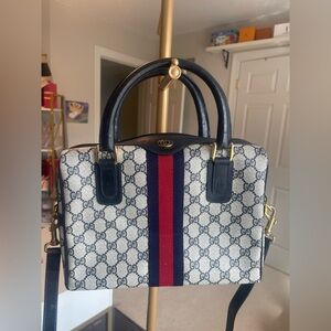 GUCCI Navy Boston Bag Sherry Web Ophidia